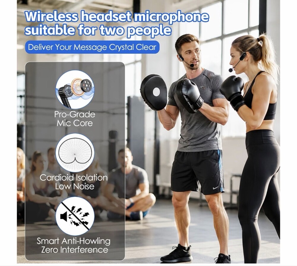 2.4G Dual Wireless Headset Microphone System USB-C Rechargeable